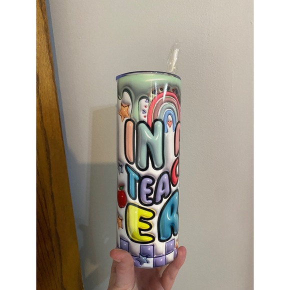 Other - Tumbler In My Teacher Era Women's 20oz Multicolor 3D Puff Graphic Rainbow Apple